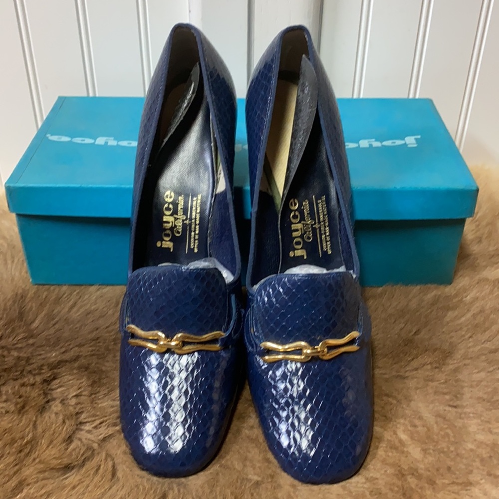 60s Joyce Blue Snakeskin Mod Heels Shoes 10 Vintage - Picture 3 of 9